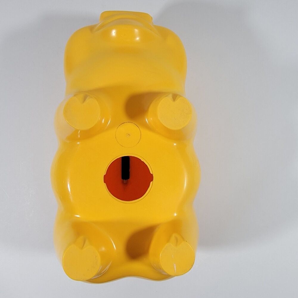 Vintage Yellow Hard Plastic Hat Tipping Piggy Bank No Bottom Stopper - Picture 5 of 9